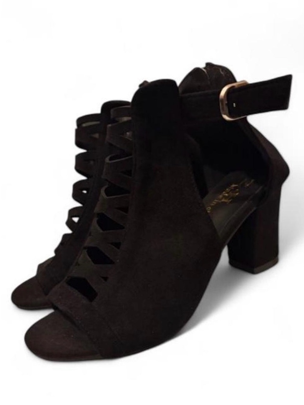Black Suede Cutout Block Heel Sandals + FREE Squishy Cube